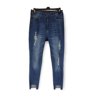 Fashion Nova High Rise‎ Distressed Raw Hem Jeans Size 11 Stretch Denim